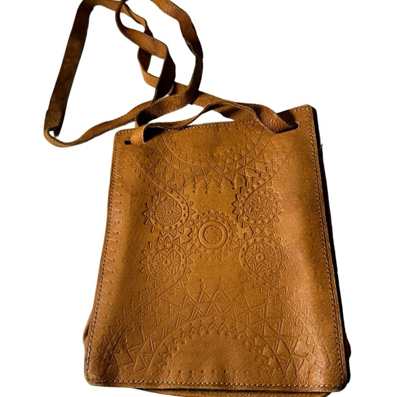 Nice Vintage Hand Made Mexican Tan Brown Leather BOHO Hippy Bag Purse 70s - Picture 4 of 12